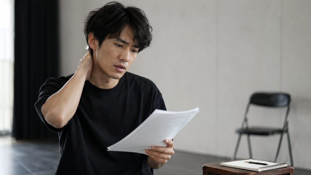 台本とノートを前に演技の準備をしている手元。セリフが説明っぽくなる理由と、自分ごとで演じるための台本の読み方を扱う記事のアイキャッチ画像。